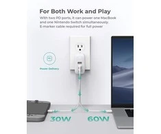 Aukey AUEKY Omnia Mix 3 PA-B6S Sieninis įkroviklis 1x USB 2x USB-C Maitinimo tiekimas 3.0 90W Baltas
