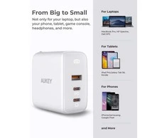 Aukey AUEKY Omnia Mix 3 PA-B6S Sieninis įkroviklis 1x USB 2x USB-C Maitinimo tiekimas 3.0 90W Baltas