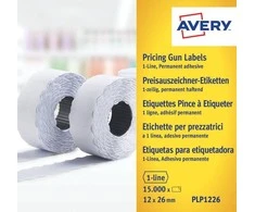 Avery Roll-up kainų etiketės vienos eilės ženklinimo mašinoms; visam laikui; 1500 etikečių / ritinys; 10 ritinių/pak.; 12 x 26 mm, balta