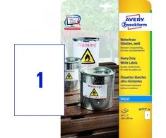 Avery Heavy Duty vandeniui atsparios etiketės, 210 x 297 mm, balta, spausdintuvui, 10 vnt
