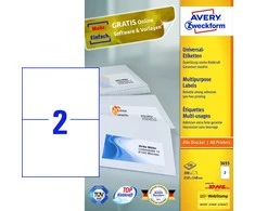 Lipnios etiketės Avery Zweckform, A4, 210x148, 2 etiketės lape, 100 lapų, baltos spalvos