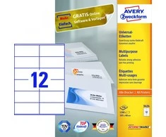 Lipnios etiketės Avery Zweckform, A4, 105x48mm, 12 etikėčių lape, be rėmelio, 100 lapų, baltos spalvos spalvos