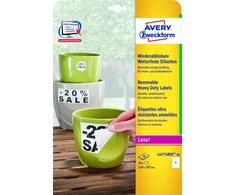Lipnios etiketės Avery Zweckform, A4, atsparios drėgmei, 210x297mm, 1 etiketė lape, 20 lapų, nuklijuojamos, baltos spalvos