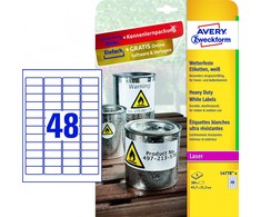 Avery Heavy Duty vandeniui atsparios etiketės, 45,7 x 21,2 mm, balta, spausdintuvui, 384 vnt.