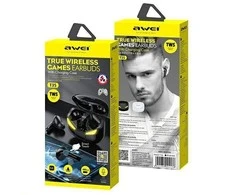 AWEI ausinės Bluetooth 5.0 T35 TWS+ žaidimams juodos spalvos