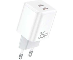 AWEI laidinis įkroviklis PD65-EU 35W 2x USB-C baltos spalvos GaN