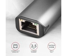 Axagon ADE-25RC SUPERSPEED USB-C 2.5 GIGABIT ETHERNET Kompaktiškas aliuminio USB-C 3.2 Gen 1 2.5 Gigabit Ethernet 10/100/1000/2500 Mbit adapteris su automatiniu diegimu.