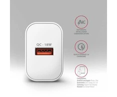 AXAGON ACU-QC18W sieninis įkroviklis 1x QC3.0/AFC/FCP/SMART, 18W, baltas