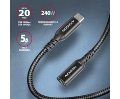 Axagon Extension USB 20Gbps kabelio ilgis 0.5 m. PD 240W, 5A, 8K HD video. Juodas braided.