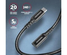 Axagon Extension USB 20Gbps kabelio ilgis 0.5 m. PD 240W, 5A, 8K HD video. Juodas braided.