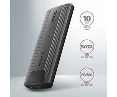 „AXAGON USB-C 10Gbps“ – M.2 NVMe ir SATA SSD plona dėžutė be atsuktuvų | EEM2-GTS2