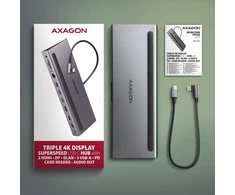 „Axagon“ kelių prievadų USB-C 5Gbps trigubas 4K ekrano šakotuvas HMC-4KX3