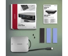 AXAGON HMC-UFO USB 10Gbps šakotuvas, 2x USB-A, USB-C, HDMI 4k/60, RJ-45, M.2, SD/mSD, garso jungtis, PD