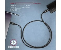 Axagon duomenų ir įkrovimo USB 3.2 Gen 2 kabelio ilgis 2 m. PD 100W, 5A, 4K HD vaizdo įrašas. Juodas pynė.