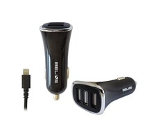 Beline automobilinis įkroviklis 3xUSB + lightning 4A juodos spalvos iPhone 5/6/7/8/X/Xs/Xr