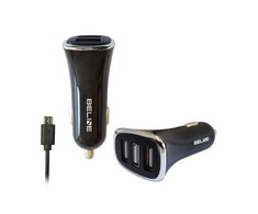 Beline Ład. sam. 3xUSB + microUSB 4A juodos spalvos