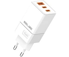 Beline įkroviklis 2x USB-C + 1x USB 65W baltos spalvos (tik antgalis) PD 3.0 + QC 3.0 BLN3CW65 GaN