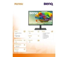 Monitorius BENQ PD2705U 27 colių LED 3840x2160 16:9 350cd/m2 5ms HDMI/DP/USB-C PD65W Juodas