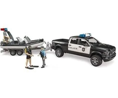 BRUDER RAM 2500 policijos pikapas su priekaba ir valtimi, 02507