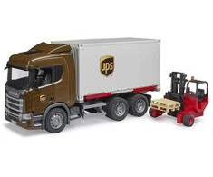 Bruder Scania Super 560R transporto priemonės, UPS konteineris su šakiniu krautuvu