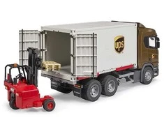 Bruder Žaislinis sunkvežimis Scania Super 560R su konteineriu ir šakiniu krautuvu