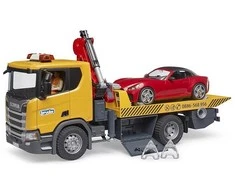 Tralas su kranu ir automobiliu Scania Bruder 3552