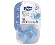 CHICCO Ortodontinis žindukas PHYSIO COMFORT su sterilizavimo dėklu, 0-6M, Iš "Mum effect" silikono