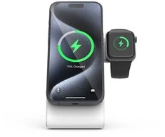 Crong MagSpot Pivot Stand - MagSafe įkroviklis for Apple iPhone, Apple Watch and AirPods Snow baltos spalvos