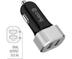 Adapteris Crong Power automobilinis įkroviklis 24W su dviem USB prievadais (aliuminis)