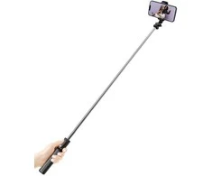 „Crong SelfieGo Lite“ – kompaktiškas „Bluetooth“ asmenukių lazdos trikojis (juodas)
