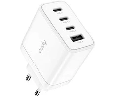 CUDY 4 prievadų 65 W USB-C įkroviklis su ES kištuku, GaN, 3 x USB-C (maks. 65 W), 1 x USB-A (maks. 30 W), QC+PPS+PD 3.0, ES kištukas, greitas įkrovimas iPhone 12 serijos ir naujesniems, Galaxy, iPad, Macbook ir kt.