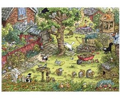 Dėlionė Heye Puzzle 1000 el. Koty Simona, Zabawy w ogrodzie (Puzzle+plakat) Heye