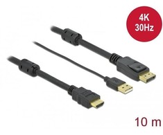 DELOCK HDMI M DisplayPort M 4K laidas 10m maitinamas USB AM juodas