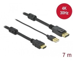 DELOCK HDMI M DisplayPort M 4K laidas 7m maitinamas USB A M juodas