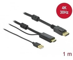 DELOCK HDMI M DisplayPort M 4K laidas 1m maitinamas USB AM juodas