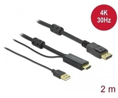 DELOCK HDMI M DisplayPort M 4K laidas 2m maitinamas USB A M juodas