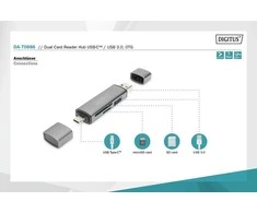 Assmann Electronic DIGITUS DA-70886 Combo kortelių skaitytuvo šakotuvas USB-C+USB 3.0 1x SD 1xMicroSD 1xUSB 3.0 pilkas
