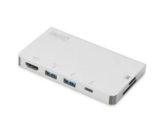 Assmann Electronic DIGITUS USB kelių prievadų kelioninis dokas 6 prievadas 4K HDMI 2x USB-C 2x USB3.0 MicroSD SD/MMC sidabrinis