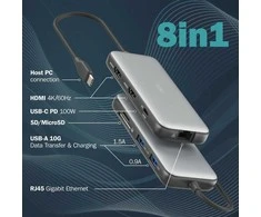 „Digitus USB-C“ įkrovimo stotelė, 8 prievadų | DA-70915 | Ethernet LAN (RJ-45) jungtys: 1 | HDMI jungčių kiekis: 2