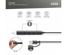 DIGITUS USB 3.0 šakotuvas, 4 prievadų, su USB-C adapteriu, DA-70235