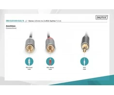 „Digitus Audio“ adapterio kabelis, 3,5 mm stereo lizdas į RCA | DB-510330-010-S