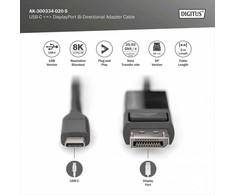 Assmann Electronic DIGITUS USB Type-C į DisplayPort dvikryptis maks. Rezoliucija 8K 30Hz ilgiai 2m Juodas