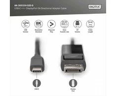 Assmann Electronic DIGITUS USB Type-C į DisplayPort dvikryptis maks. Rezoliucija 8K 30Hz ilgiai 2m Juodas