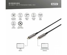 Assmann Electronic DIGITUS USB Type-C-USB Type-C AOC hibridinis FO kabelis 4K 60Hz USB 3.1 SPEC 15m