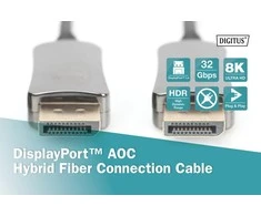 Assmann Electronic ASSMANN DisplayPort AOC Hibridinio pluošto prijungimo kabelis M/M 15m UHD 8K60Hz CE auksinis bl