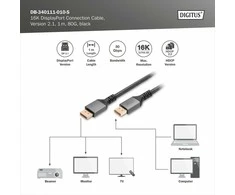 „Digitus 16K DisplayPort“ jungties kabelis, 2.1 versija, 80G | DisplayPort | 1 m
