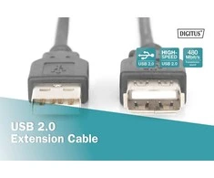 Assmann Electronic ASSMANN USB 2.0 extension cable 3.0m, A M/AF, juodas, AK-300202-030-S