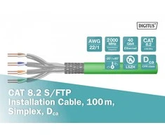 Assmann Electronic DIGITUS DK-1843-VH-1 CAT 8.2 S-FTP diegimas. kabelis 2000MHz AWG 22/1 Dca 100m žiedas simplex žalias