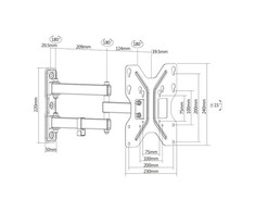 Assmann Electronic DIGITUS universalus sieninis laikiklis 3D 48cm 19colių iki 107cm 42 sp. maks.30kg VESA 75x75 100x100 200x200 juodas