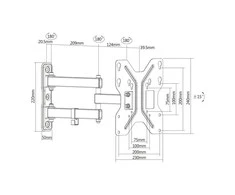 Assmann Electronic DIGITUS universalus sieninis laikiklis 3D 48cm 19colių iki 107cm 42 sp. maks.30kg VESA 75x75 100x100 200x200 juodas